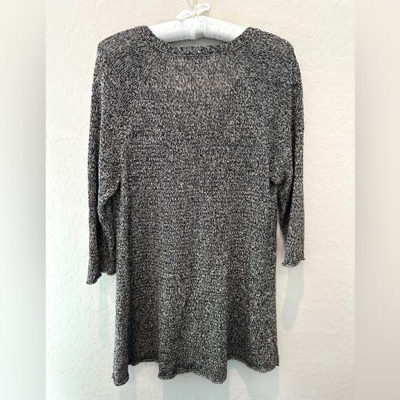 EILEEN FISHER | Wool Linen Knit Tunic Sweater Black Ivory | Size Medium - Picture 4 of 7